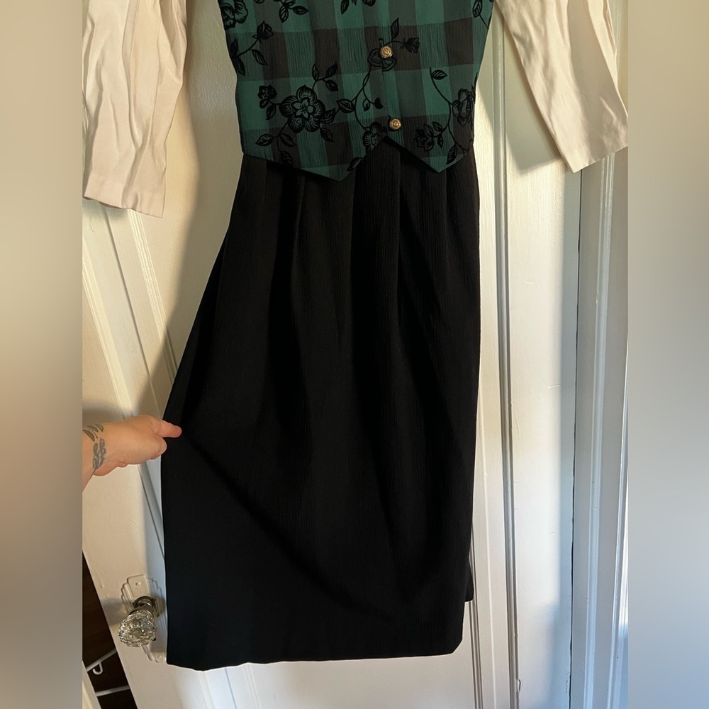 Vintage 80s Miss Dorby Oktoberfest Plaid Floral Maxi Dress Size 10 Green Gingham - Picture 7 of 14